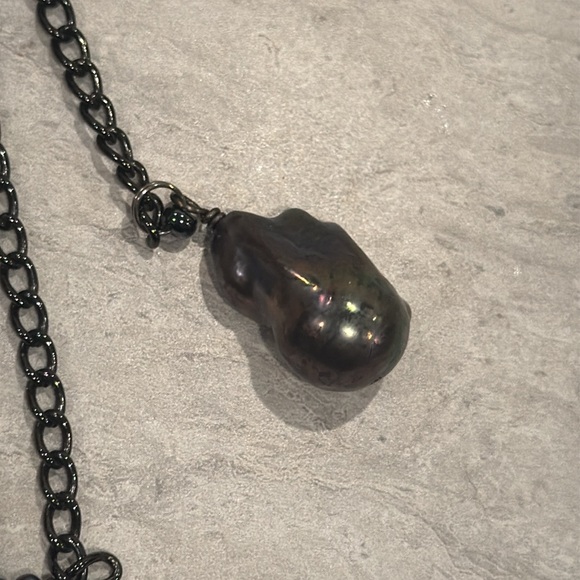 🧋Verameat black pearl and chain necklace adjustable with black baroque pearl - Picture 5 of 11
